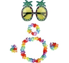 Renkli Ananas Gözlük, Taç, Kolye ve Bileklik Seti