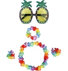 Renkli Ananas Gözlük, Taç, Kolye ve Bileklik Seti