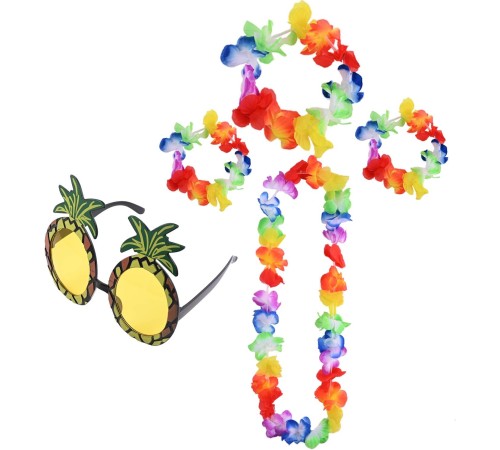 Renkli Ananas Gözlük, Taç, Kolye ve Bileklik Seti