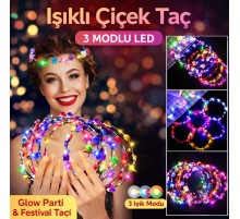 Renkli LED Çiçek Taç – 3 Işık Modlu Glow Parti Tacı