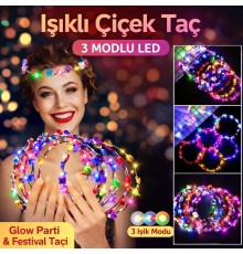 Renkli LED Çiçek Taç – 3 Işık Modlu Glow Parti Tacı