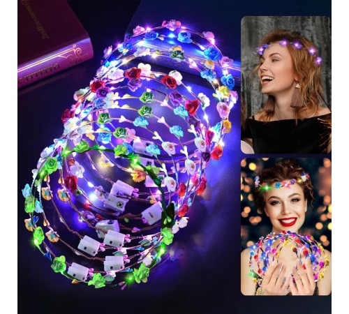 Renkli LED Çiçek Taç – 3 Işık Modlu Glow Parti Tacı