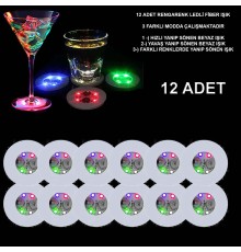 Renkli LED Işıklı Bardak Altlığı - Dekoratif (12 Adet, Pilli)