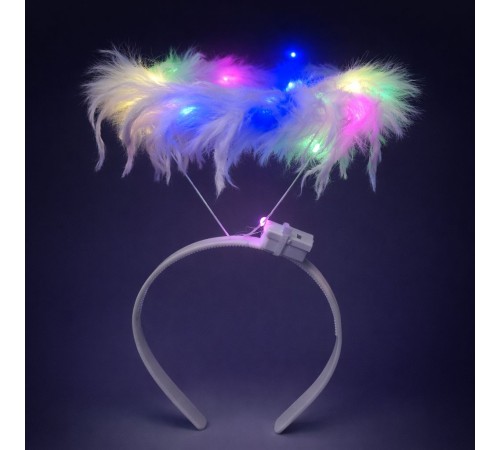 Renkli LED Işıklı Beyaz Tüylü Püsküllü Parti Tacı