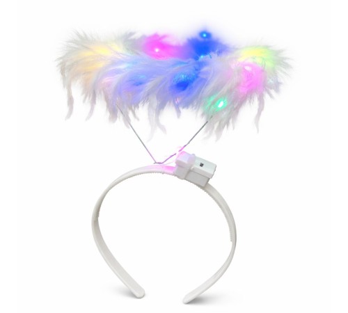 Renkli LED Işıklı Beyaz Tüylü Püsküllü Parti Tacı