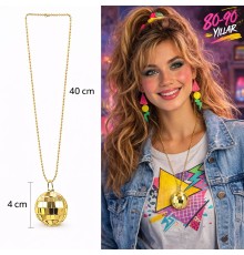 Retro Disko Topu Şekilli 80'ler 90'lar Altın Renk Plastik Kolye
