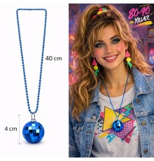 Retro Disko Topu Şekilli 80'ler 90'lar Mavi Renk Plastik Kolye