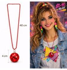 Retro Disko Topu Şekilli 80'ler 90'lar Kırmızı Renk Plastik Kolye