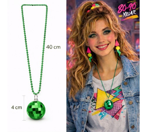 Retro Disko Topu Şekilli 80'ler 90'lar Yeşil Renk Plastik Kolye