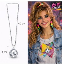 Retro Disko Topu Şekilli 80'ler 90'lar Gümüş Renk Plastik Kolye