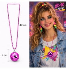 Retro Disko Topu Şekilli 80'ler 90'lar Fuşya Pembe Renk Plastik Kolye