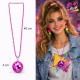 Retro Disko Topu Şekilli 80'ler 90'lar Fuşya Pembe Renk Plastik Kolye