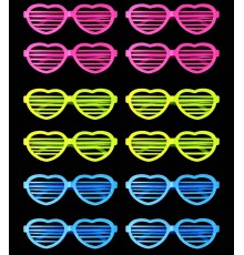 Retro Neon Fosforlu Kalp Panjur Gözlük 12 Adet – 80’ler 90’lar Parti Stili