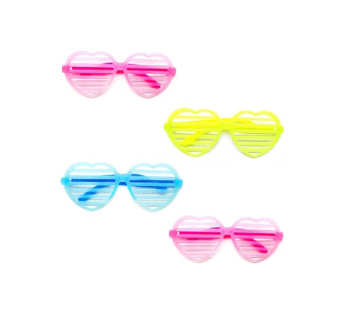 Retro Neon Fosforlu Kalp Panjur Gözlük 12 Adet – 80’ler 90’lar Parti Stili