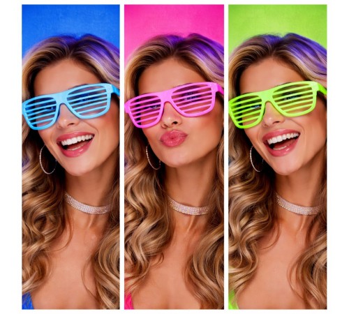 Retro Neon Fosforlu Panjur Gözlük 12 Adet – 80’ler 90’lar Parti Stili