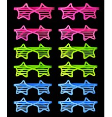 Retro Neon Fosforlu Yıldız Panjur Gözlük 12 Adet – 80’ler 90’lar Parti Stili