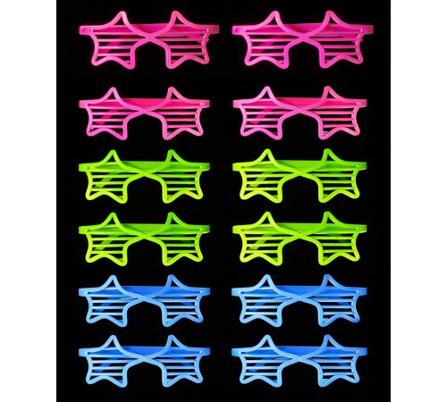 Retro Neon Fosforlu Yıldız Panjur Gözlük 12 Adet – 80’ler 90’lar Parti Stili