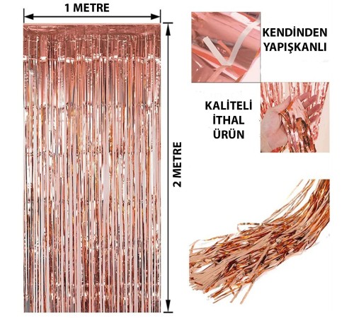 Rose Gold Püsküllü Kapı Perdesi - Parti, Bekarlığa Veda, Doğum Günü 1x2 m