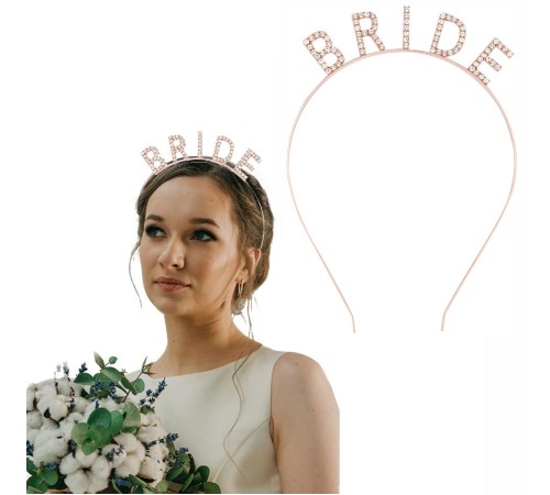 Rose Gold Renk Bekarlığa Veda Kristal Taş Bride Tacı İthal 16x10 cm