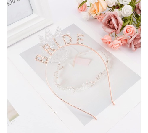 Rose Gold Renk Bekarlığa Veda Kristal Taş Bride Tacı İthal 16x10 cm