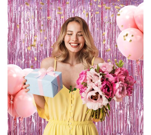 Rose Gold Renk Ekstra Metalize Parlak Saçaklı Arka Fon Perde İthal A Kalite 1x2 Metre