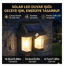 Rustik Ampul İkili Solar Duvar Aplik Güneş Enerjili Hareket Sensörlü
