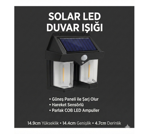 Rustik Ampul İkili Solar Duvar Aplik Güneş Enerjili Hareket Sensörlü