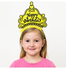 Sarı Happy Birthday Prenses Tacı – Doğum Günü Taç Aksesuarı