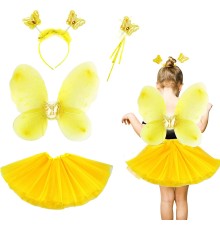 Sarı Kelebek Kostümü Çocuk - Sarı Kelebek Kostüm Aksesuar Seti 4 Parça