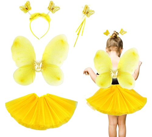 Sarı Kelebek Kostümü Çocuk - Sarı Kelebek Kostüm Aksesuar Seti 4 Parça