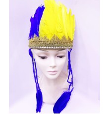 Sarı Lacivert Renk Tüylü Kızılderili Başlığı | Taraftar Başlığı