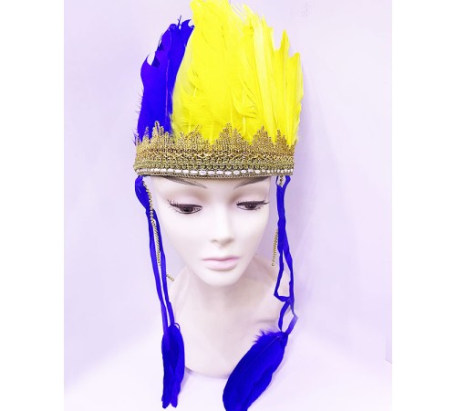 Sarı Lacivert Renk Tüylü Kızılderili Başlığı | Taraftar Başlığı