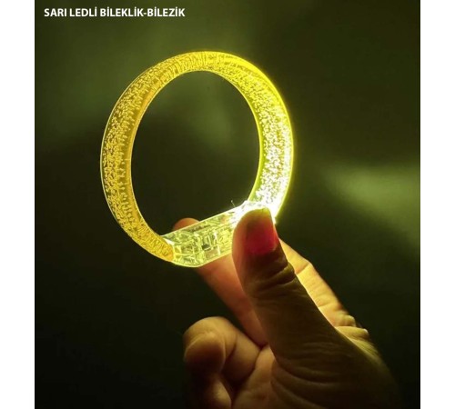 Sarı Led Işıklı Baskı Yapılabilen Pilli Bileklik Bilezik 1,5 cm Genişlik