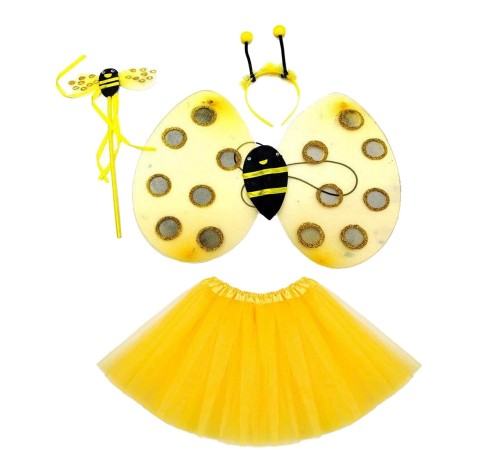 Sarı Renk Arı Kanadı Kostüm Seti (Tütü, Kanat, Taç, Asa)