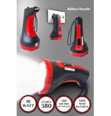 Şarjlı 10w Projektör Led El Feneri 2 Mod Aydınlatmalı Uzun Menzil Güvenlik Bekçi Polis Feneri Işıldak