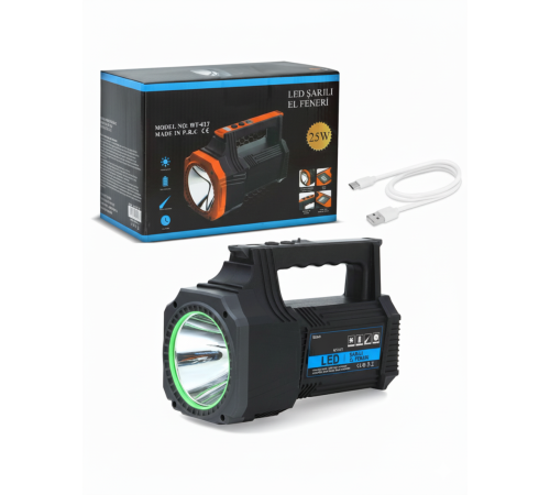 Şarjlı Dev Boy El Feneri 25W Süper Parlak LED El Lambası Kamp, Av ve Güvenlik İçin İdeal