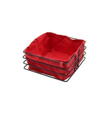 KARE SİYAH METAL KIRMIZI BEZLİ EKMEK SEPETİ 20X21CM DERİNLİK 10.5CM
