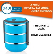 Sefer Tası Yemek Termosu Saklama Kabı Termosu 3lü - Mavi
