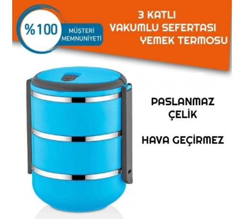 Sefer Tası Yemek Termosu Saklama Kabı Termosu 3lü - Mavi