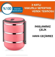 Sefer Tası Yemek Termosu Saklama Kabı Termosu 3lü - Pembe