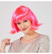 Şeker Pembe Renk Parti Peruğu Küt Saç