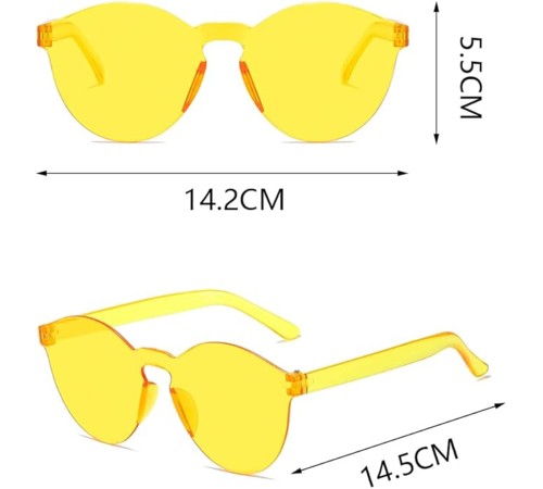 Sert Mika Oval Şekilli Çerçevesiz Sarı Gözlük Retro Parti 5x14 cm