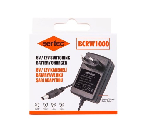 Sertec BCRW1000 6V/12V 1A Kademeli Batarya ve Akü Şarj Adaptörü