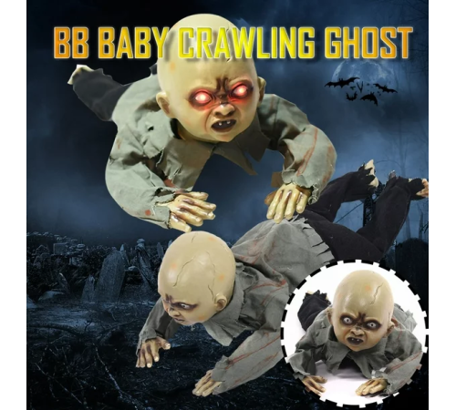 Sesli Işıklı ve Sensörlü Yerde Emekleyen Hareketli Bebek Hayalet Zombi Dekor 30x85 cm
