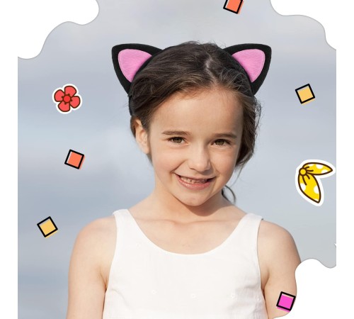 Sevimli Kedi Kulak Pofuduk Kedi Taç Siyah İçi Pembe Renk 17x15 cm