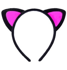 Sevimli Kedi Kulak Pofuduk Kedi Taç Siyah İçi Şeker Fuşya Renk 17x15 cm