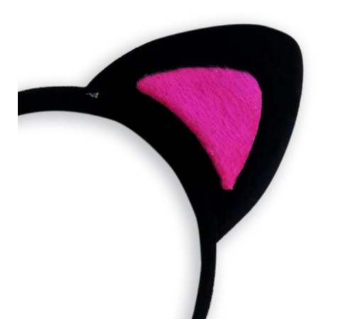 Sevimli Kedi Kulak Pofuduk Kedi Taç Siyah İçi Şeker Fuşya Renk 17x15 cm