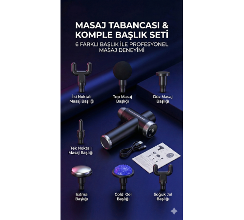 Sıcak Ve Soğuk Terapili Masaj Tabancası - Şarjlı Isıtmalı Masaj Cihazı - Sporcu Masaj Aleti