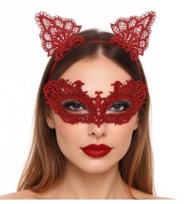 Şık Kırmızı Dantel Maske ve Taç Seti 5 No – Maskeli Balo & Özel Etkinlikler