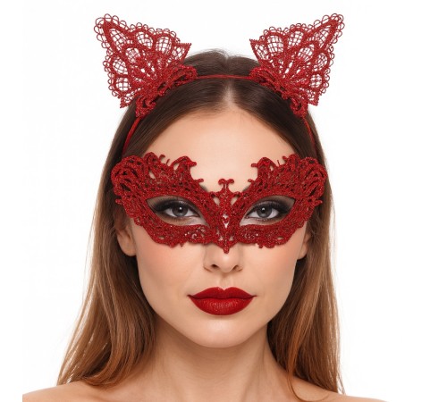 Şık Kırmızı Dantel Maske ve Taç Seti 5 No – Maskeli Balo & Özel Etkinlikler